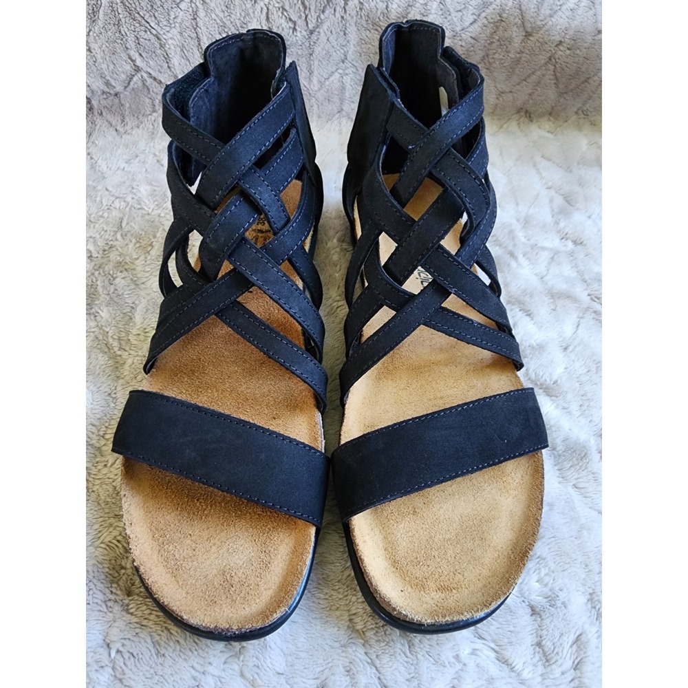 Naot Arataki Black Nubuck Leather Gladiator Sandals Women 38 L7 Flat Strappy